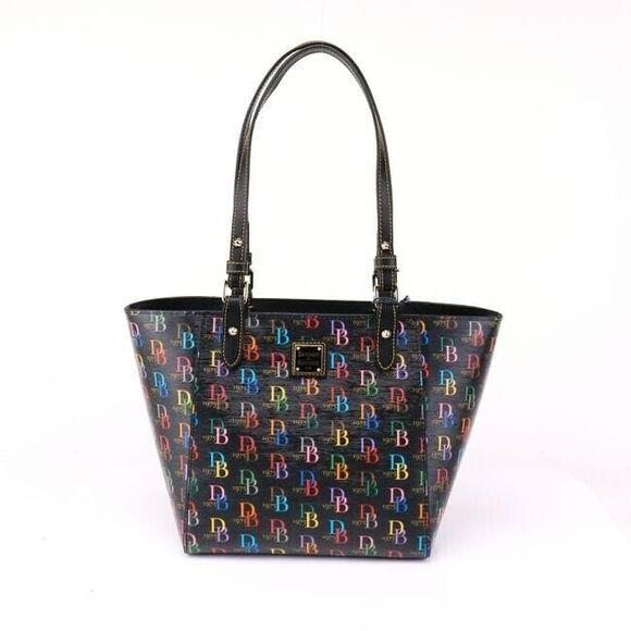 Dooney And Bourke Db75 It Zip Top Black Multi Coated Canvas Tote - Picture 6 of 11